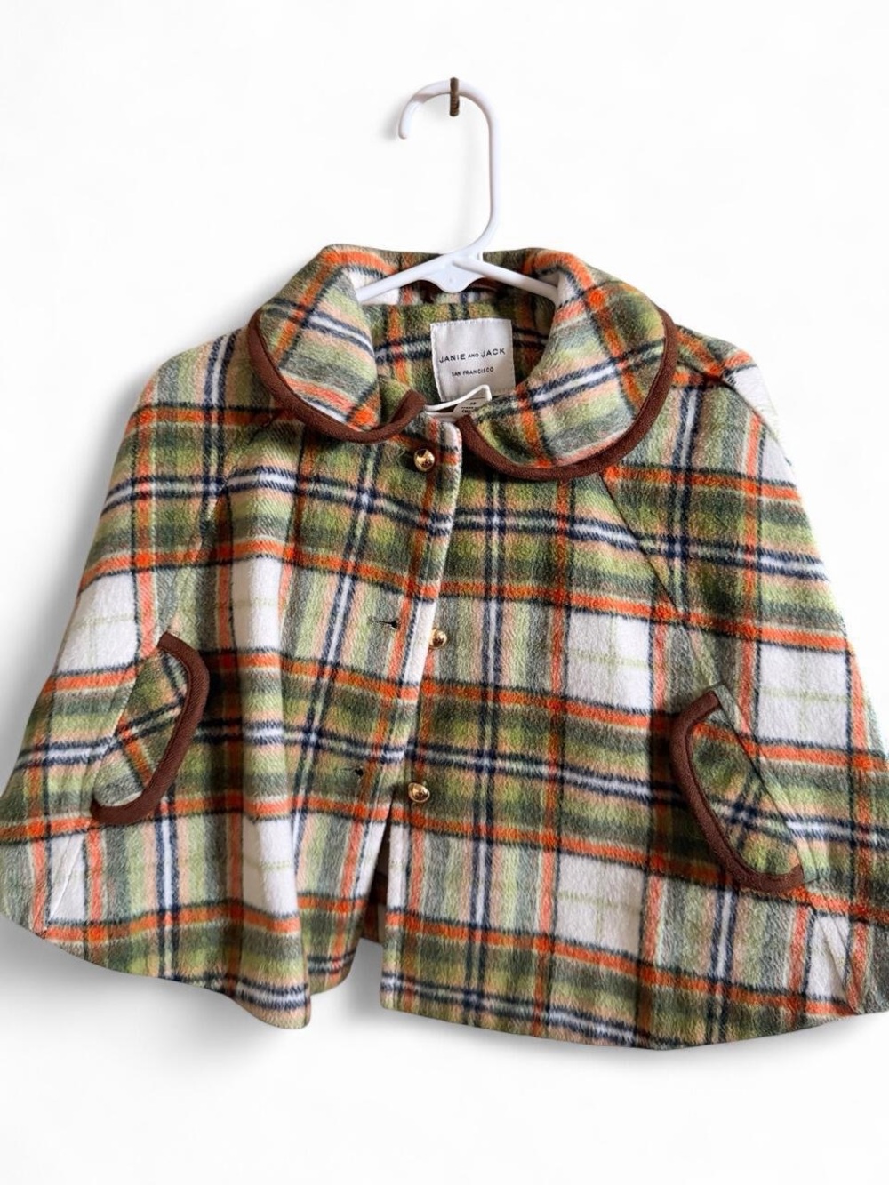 Janie and Jack Green, Orange & Cream Plaid Cape